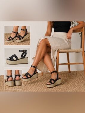 Tommy Hilfiger Black Espadrille Platform Ankle-Strap Sandals- Vasties size 11